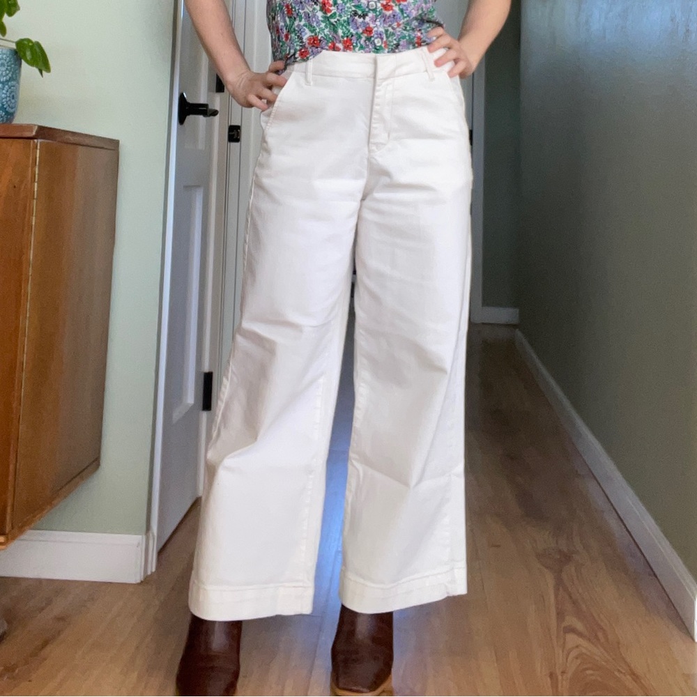 Zara white wide leg crop trousers
